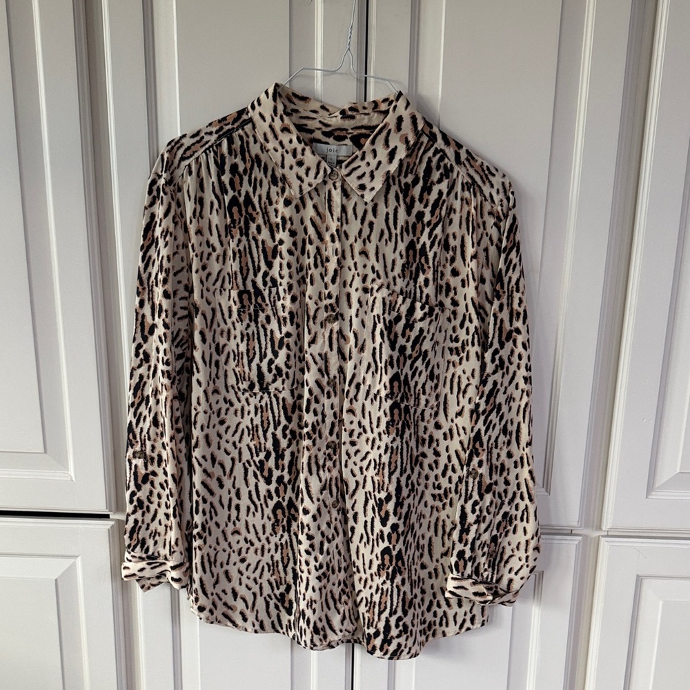 Joie Animal Print Blouse in Cream and Black